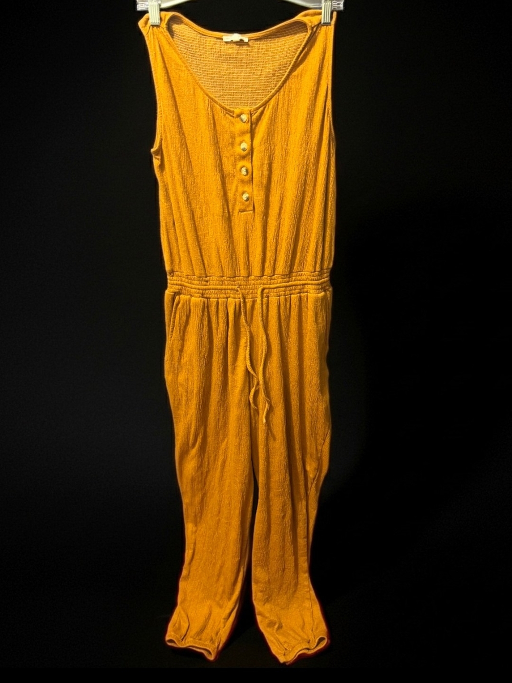 Sleeveless Button-Front Jumpsuit in Mustard Yellow (006)